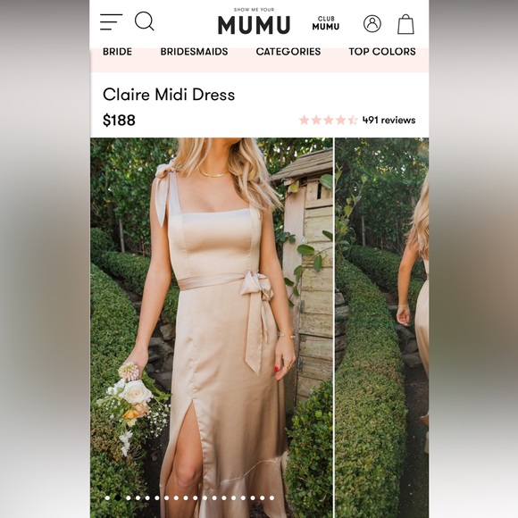 Show Me Your Mumu Claire Midi Dress Champagne Luxe Satin - Picture 2 of 13